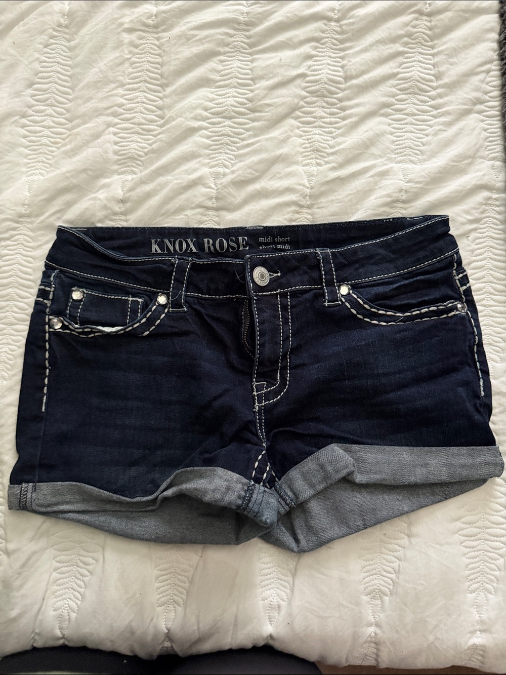 Knox Rose Dark Indigo Denim Rolled Cuff Shorts